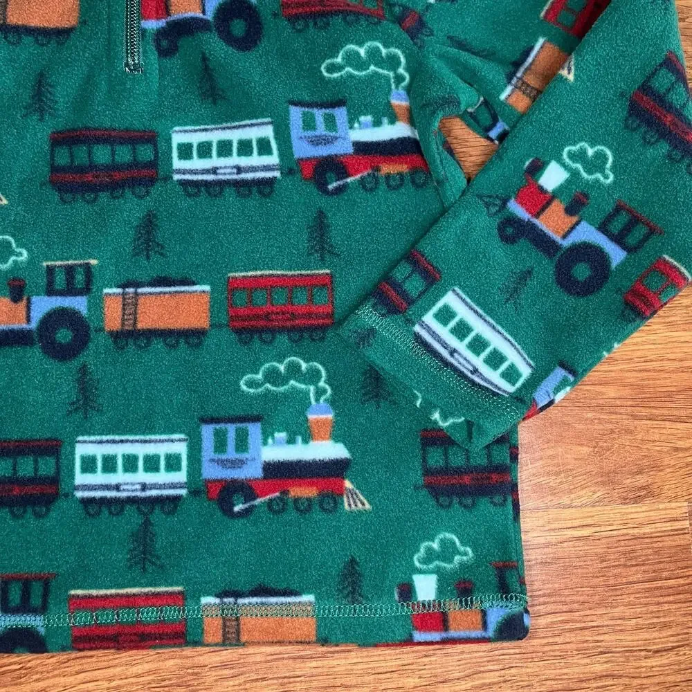 NEW Children’s Place Green Fleece Train Print 1/4 Zip Pullover Top